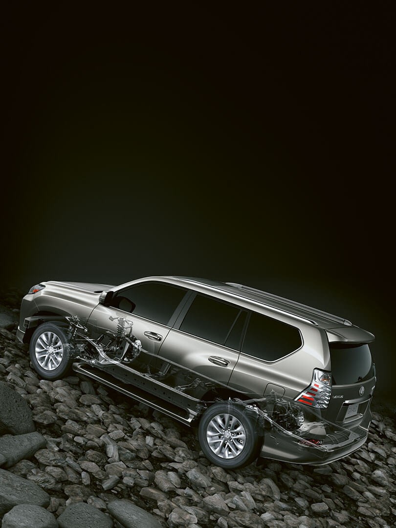 X-ray graphic of the Lexus GX driving off-road 